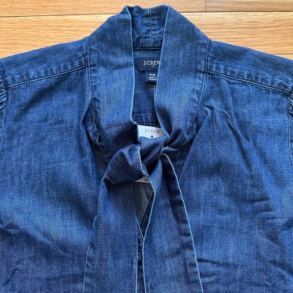 J. Crew Neck Tie Button Down Jean Shirt - Picture 3 of 7